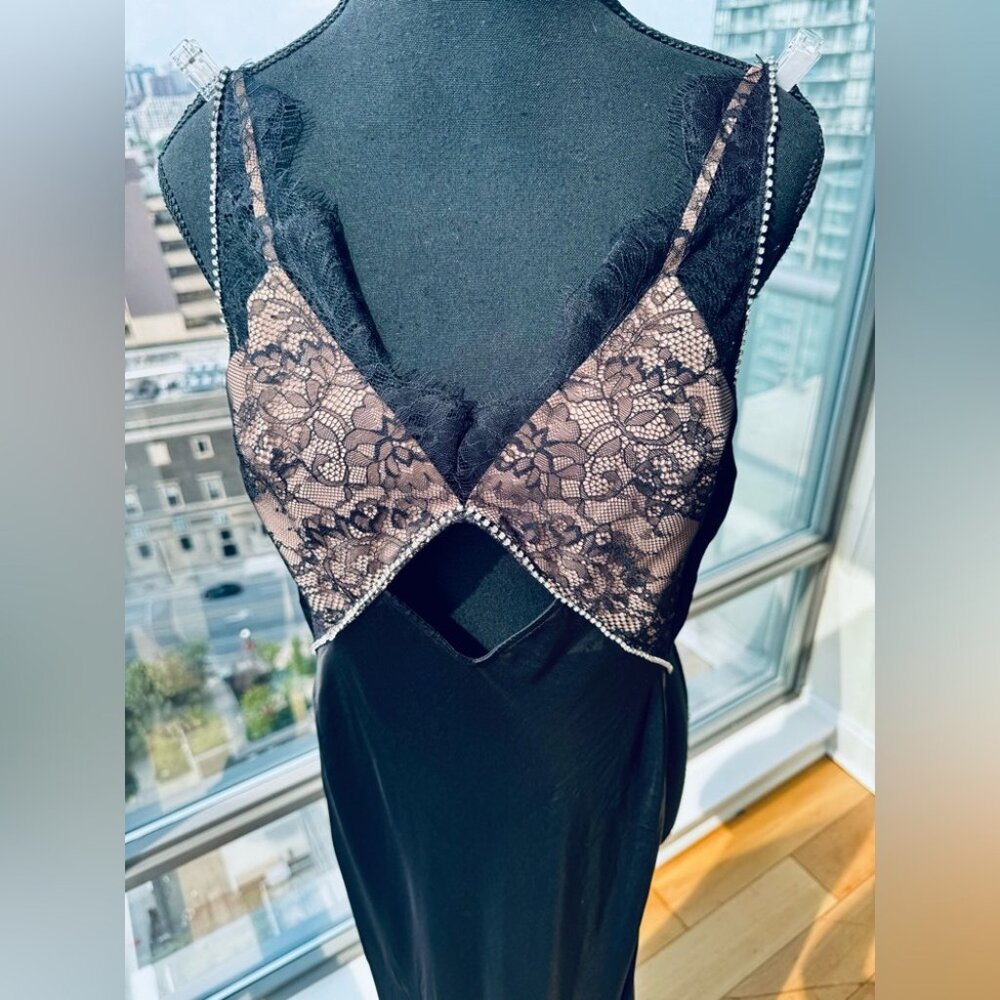 🆕 SELF PORTRAIT 🧿 NWT Black Lace Satin Maxi Dress, Sz US 2 / UK 6 - Picture 9 of 16